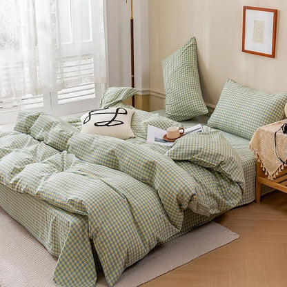 HighBuy Green Gingham King Comforter Set Blue Grid Plaid Bedding Comforter Set Fluffy Lightweight Soft Modern Checkered Pattern Comforter Set for All Season,Gingham Grid Bedding Set 3 Pieces