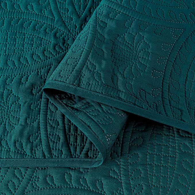 Chezmoi Collection Austin 3-Piece Oversized Bedspread Coverlet Set (King, Teal) | Oversized, Lightweight, Fade Resistant