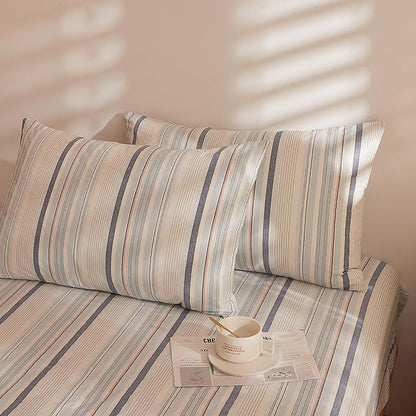 Blue Striped XL Twin Comforter Down Alternative Boho Bedding Set Washed Cotton Fluffy Soft Patterned Bedding Comforter Sets Farmhouse Neutral Cozy Cute Bed Comforter with 2 Pillowcases