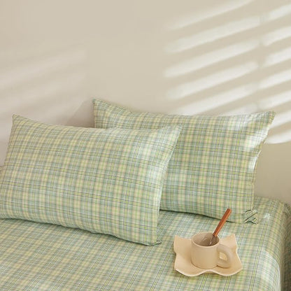 EAVD Green Gingham Duvet Cover Full Size Washed Cotton Bedding Set 3 Pieces Multicolor Grid Plaid Duvet Cover with 2 Pillowcases Modern Farmhouse Gingham Bedding Set with Zipper Closure