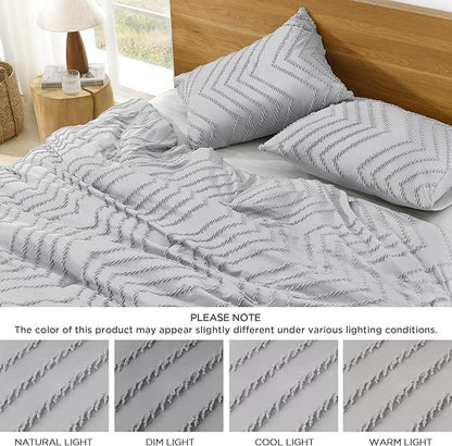 Litanika Light Grey King Comforter Set, 3 Pieces Lightweight Gray Tufted Bedding Sets, Down Alternative Comforter Fluffy Bed Set Gift Choice