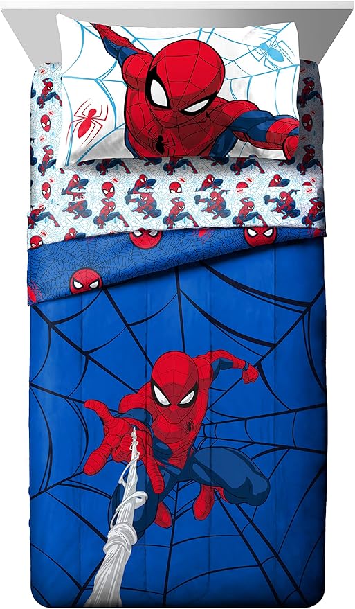 Jay Franco Marvel Spiderman Webtastic 7 Piece Full Size Bed Set - Includes Reversible Comforter & Sheet Set - Super Soft Kids Bedding Fade Resistant Microfiber (Official Marvel Product)