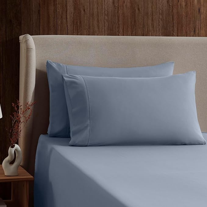 Nestl Full XL Sheet Set - Luxury 1800 Ultra-Soft Microfiber Full Extra Long Bed Sheets - Double Brushed - Deep Pockets - Easy Fit - 4 Piece Set - Bedding Sheets & Pillowcases (Full XL, Stone Blue)