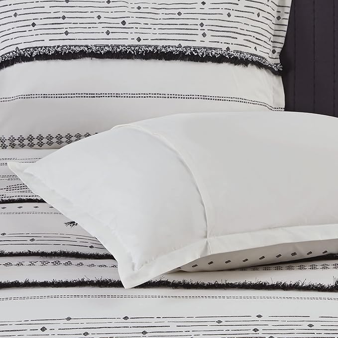 INK+IVY Luxurious Cotton-Bedding Set - Mid Century Trendy Geometric Design, All Season Cozy-Cover With Matching-Shams, King/Cal King, Nea Trims Black/Multi