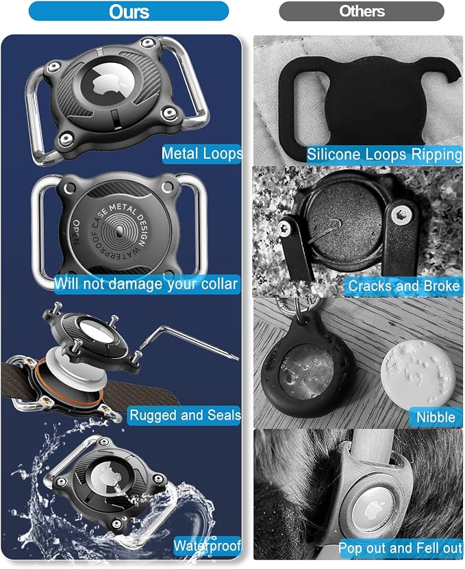 Airtag Dog Collar Holder | Airtag Dog Collar Waterproof - Airtag Holder for Dog Collar - Dog Airtag Holder with Removable Metal Loop, Light Weight fit Width3cm/ Thick4.5mm Air Tag Dog Collar, Black, 1