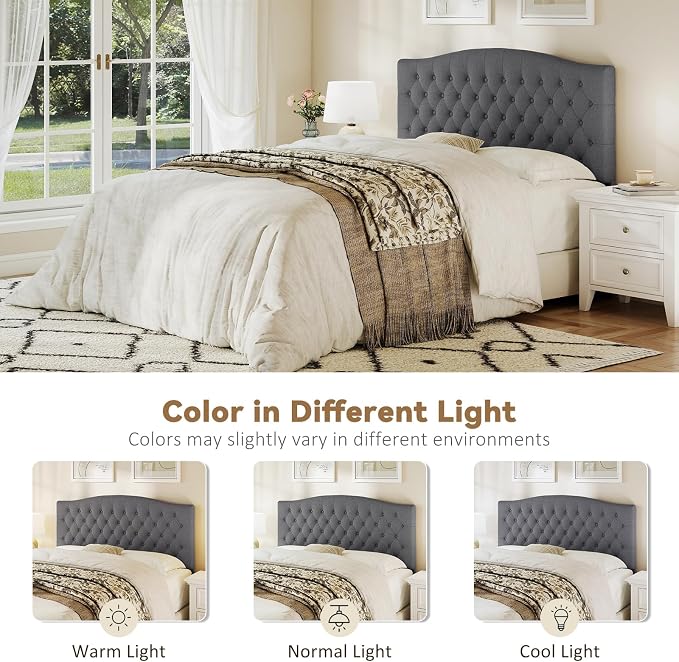 Queen Headboard Only, Upholstered Headboard for Adjustable Bed Linen Tufted Queen/Full Size Wall Mounted Head Board with Solid Wood Legs Head Board, Dark Gray