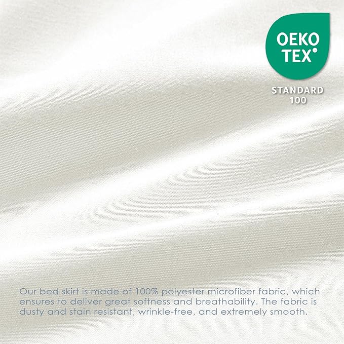 FreshCulture Queen Bed Skirt, Elastic Wrap Around Bed Skirt Queen Size, Bed Skirts for Adjustable Bed, Easy Fit with 18 Inch Drop Length, Hotel Quality Dust Ruffle for Queen Bed (Ivory)