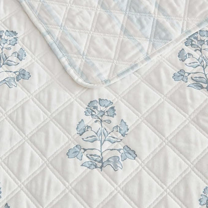 Martha Stewart - Twin Quilt Set, 100% Cotton Reversible Bedding Set, Incredibly Soft Feel for Year Round Comfort, 2 Piece Bed Set with Matching Pillowcase (Flower Block Print Blue)