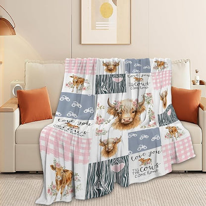 Highland Cow Blanket Super Soft Warm Fluffy Fleece Flannel Cattle Animal Throw Blanket Cozy Fuzzy Plush Stuff Bedding Blankets Gifts for Women Kids Boys Girls Adults 80"X60"
