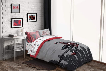 Jay Franco Marvel Miles Morales New Kid 7 Piece Queen Bed Set - Includes Comforter & Sheet Set Bedding - Super Soft Fade Resistant Microfiber (Official Marvel Product)