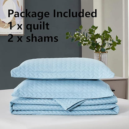 Maple&Stone Quilt Set King Size, Lightweight Light Blue Bedspread Ultrasonic Chevron Pattern Light Coverlet for All Season Comforter Bedding Decor - 3 Piece King Bed Cover Sets