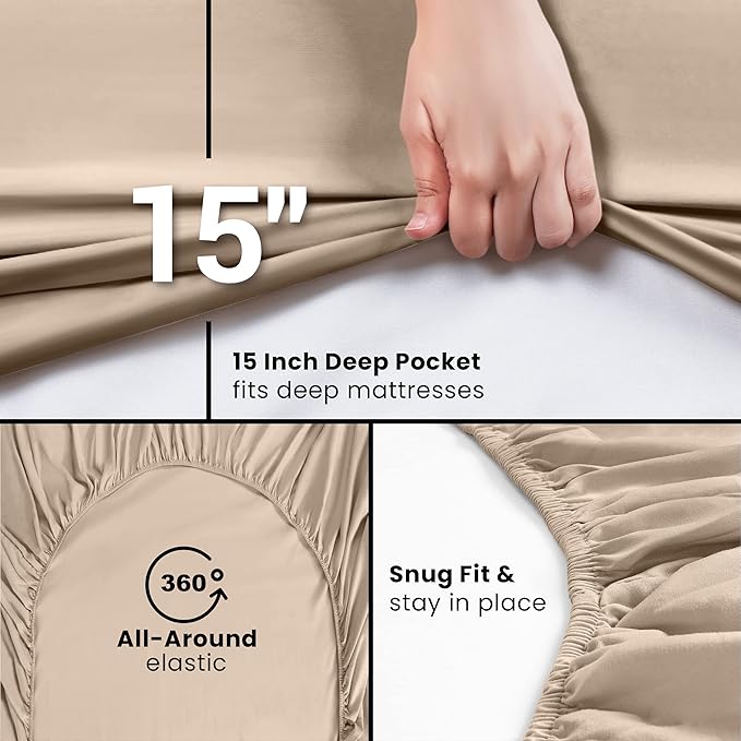 Utopia Bedding Twin XL Fitted Sheets - Bulk Pack of 2 Bottom Sheets - Soft Brushed Microfiber - Deep Pockets - Shrinkage & Fade Resistant - Easy Care (Twin XL, Beige)