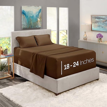 Nestl Twin XL Size Sheet Set, 4 Piece Extra Deep Pocket (18-24 inches), Microfiber, Hotel Luxury, Soft, Breathable, Wrinkle-Free, Easy to Care, Chocolate Brown