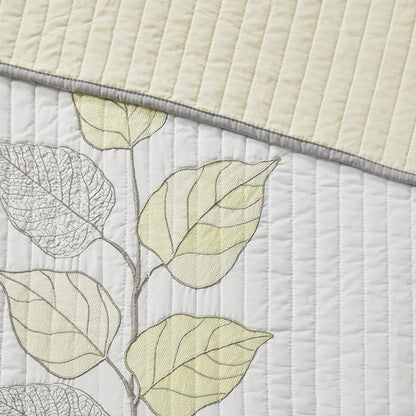 Madison Park Caelie Quilt Modern Classic Design All Season, Breathable Coverlet Lightweight Bedding Set, Matching Shams, Decorative Pillow, Full/Queen(90"x90"), Leaf Yellow 6 Piece
