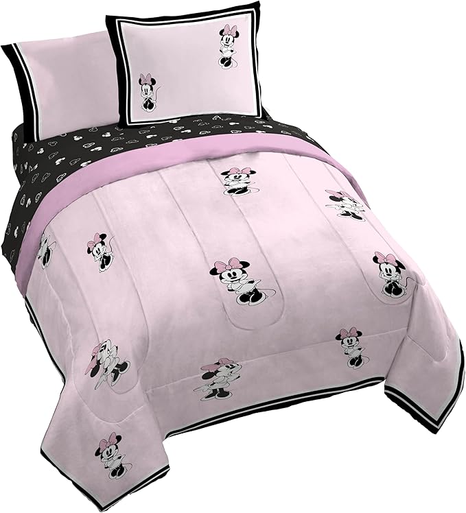 Jay Franco Kids Comforter Set Includes Sheets and Pillow Covers - Soft and Cozy Bed Set for Stylish Room Decor, Official Licensed Bedding, Multi - Minnie Mouse, 7 Piece Queen