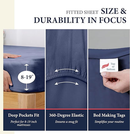 Ashton Sheets 100% Egyptian Cotton Sheets King Size - 1200 Thread Count King Size Sheets Set Egyptian Cotton, 4 PC Luxury Bedsheet (Navy Blue), Soft, Cooling, 17" Deep Pocket Sateen Weave Bedsheet Set