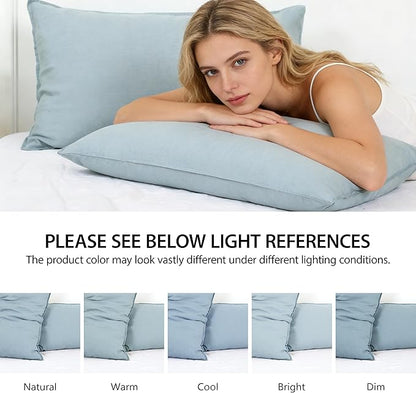 Simple&Opulence 100% Linen Pillowcases Basic Style Solid Color Set of 2, Queen Size Stone Washed Flax Pillow Cover Envelope Closure (20''x30'', Dusty Blue)