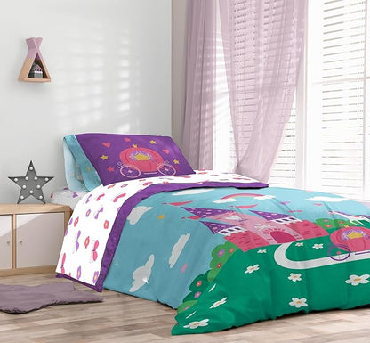 Sunny Side Up Magic Castle Full Comforter Set - 7 Piece Kids Bedding Includes Comforter, Sheets & Pillow Cover - Super Soft Floral Microfiber Bed Set