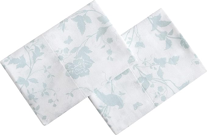 Laura Ashley Home - Standard Pillowcase Set, Cotton Sateen Bedding, Smooth & Wrinkle-Resistant (Garden Palace Aqua, 2 Piece)
