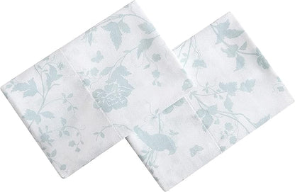 Laura Ashley Home - Standard Pillowcase Set, Cotton Sateen Bedding, Smooth & Wrinkle-Resistant (Garden Palace Aqua, 2 Piece)