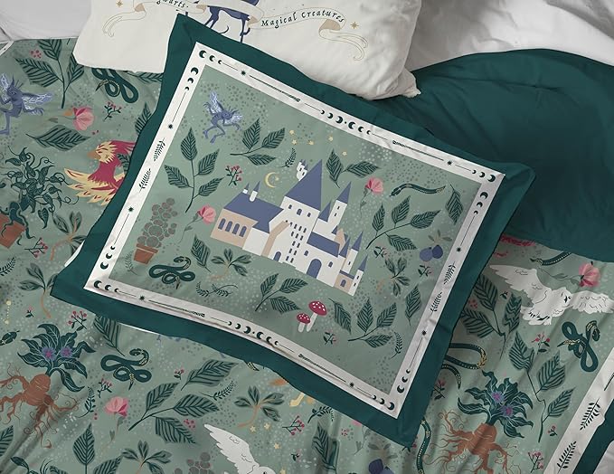 Jay Franco Kids Comforter Set Includes Sheets and Pillow Covers - Soft and Cozy Bed Set for Stylish Room Decor, Official Licensed Product, Green - Harry Potter, 7 Piece Full
