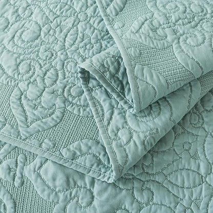 Travan 3-Piece Queen Quilt Set Quilted Bedspread Oversized Microfiber Lightweight Bedspread Coverlet Set with Shams Bedding Set for All Season, Blue, Queen Size