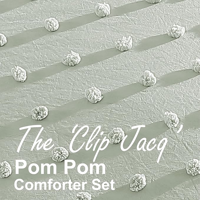 Swift Home Twin/Twin XL Sage Comforter Set - Decorative Tufted Pom Poms Bedding Set - 2 Pieces Bed Linen, 1 Comforter and 1 Pillow Sham