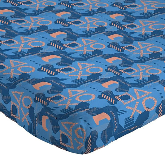 Jay Franco Kids Sheet Cartoon Set with Fitted, Flat Sheets & Pillow Cover - Ultra-Soft Bedding with Pillowcase for Room Decor, Blue - PlayStation, 4 Piece Full