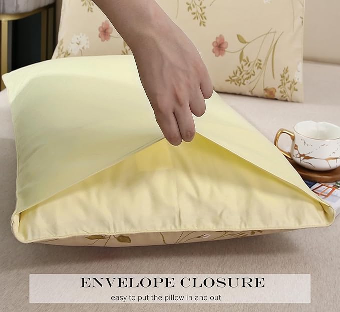 WINLIFE 100% Cotton Pillowcases 2 Pack Garden Shabby Floral Printed Pillow Cases Set of 2 Pillow Cover (Standard 20''x26'', Floral Beige)