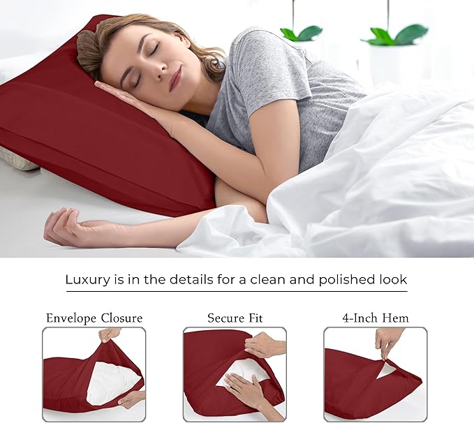 Royale Linens Standard Pillowcase Set of 2 - Bed Pillow Cover - 20"x26" - Pillowcases - 1800 Brushed Microfiber, Wrinkle & Fade Resistant - Soft & Cozy- Standard Size Pillow Case (STD, Tango Red)