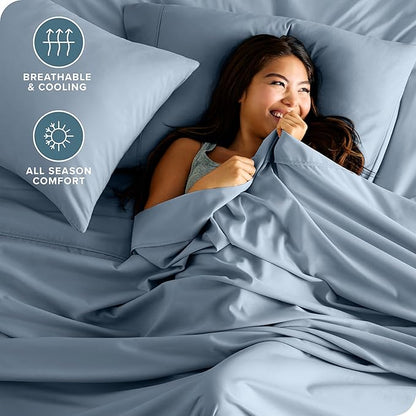Bare Home Full XL Sheet Set - 1800 Ultra-Soft Microfiber Full Extra Long Bed Sheets - Double Brushed - Deep Pockets - Easy Fit - 4 Piece Set - Bedding Sheets & Pillowcases (Full XL, Dusty Blue)