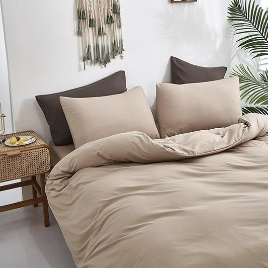 CLOTHKNOW Khaki Full Size Comforter Set Taupe Bedding Comforter Sets Soft Tan Bedding Beige Coffee Comforter with 2 x Pillow Cases
