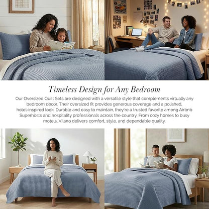 Southshore Fine Living, Inc. Queen Quilt Set, Full Size Bedspread with 2 Matching Pillow Shams, Soft Microfiber Lightweight Quilts, Queen Size Coverlet, Easy Care Machine Washable, Slate Blue