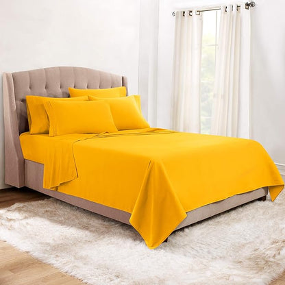 Clara Clark Full Sheets, 6 Piece Set - Hotel Luxury Bed Sheets, Super Soft Bedding Set, Full Size, Yellow