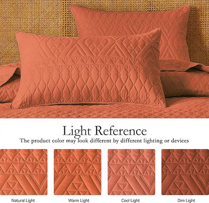 akkialla Full/Queen Size Quilt Bedding Set,Burnt Orange Lightweight Microfiber Soft Bedspread,Modern Style Geoetric Pattern Coverlet Set for All Seasons,3 Piece(1 Quilt,2 Pillow Shams)