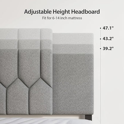 Upholstered Tufted Headboard, 3 in 1 Headboard for Full/Queen/King Size Bed, Height & Width Adjustable Head Boards, Attach Frame, Study & Comfortable, Ideal for Bedroom, Dorm, Guest Room, Grey