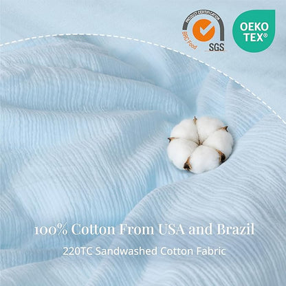 RRENEWROOTS Blue Twin Duvet Cover, 100% Sandwashed Cotton Soft Twin Size Duvet Cover Set 3 Pieces with Zipper Clousre & Corner Buttons (Blue, Twin 69 x 90)