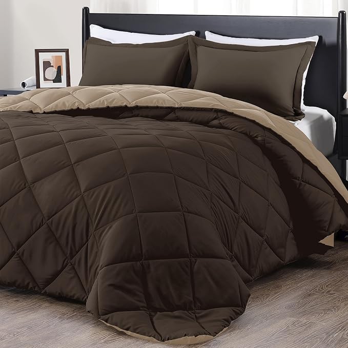 downluxe Twin Comforter Set - Brown and Tan Twin Comforter, Soft Bedding Sets for All Seasons -2 Pieces - 1 Comforter (66"x92") and 1 Pillow Sham(20"x26")