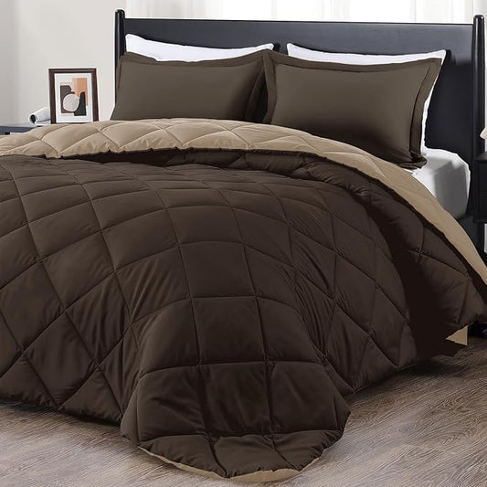 downluxe Twin Comforter Set - Brown and Tan Twin Comforter, Soft Bedding Sets for All Seasons -2 Pieces - 1 Comforter (66"x92") and 1 Pillow Sham(20"x26")