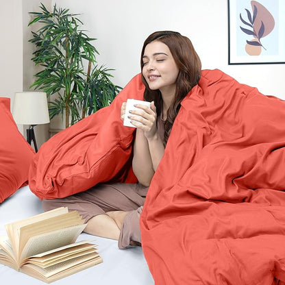 Utopia Bedding Duvet Cover Queen Size - 3 Piece with Zipper Closure - 1 Comforter Cover 90X90 Inches & 2 Pillow Shams 20X26 Inches (Coral) Comforter Not Included