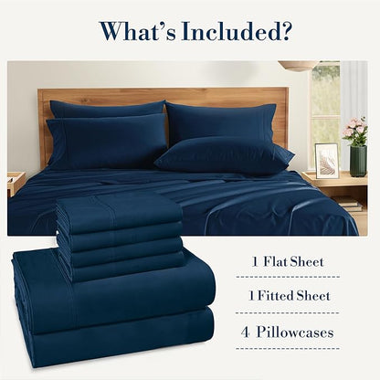 Casa Platino Queen Sheets Set – 100% Cotton Bed Sheets Queen, Breathable & Crisp Percale 6 Piece Set, 15" Deep Pocket for A Secure Fit, Ultra Soft & Cozy, Fit – Navy Blue