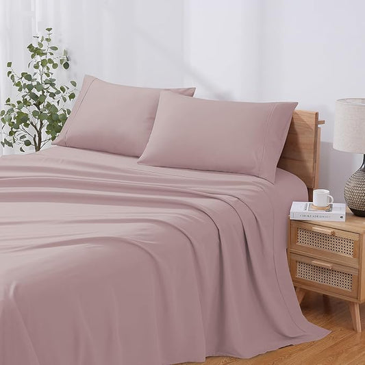 Modern Threads Soft Microfiber Solid Sheets - Luxurious Microfiber Bed Sheets - Includes Flat Sheet, Fitted Sheet with Deep Pockets, & Pillowcases Cameo Rose Full