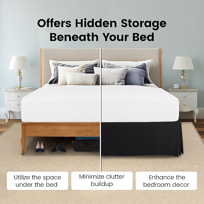 Utopia Bedding Full Bed Skirt - Soft Quadruple Pleated Ruffle - Easy Fit with 16 Inch Tailored Drop - Hotel Quality, Shrinkage and Fade Resistant (Full, Black)