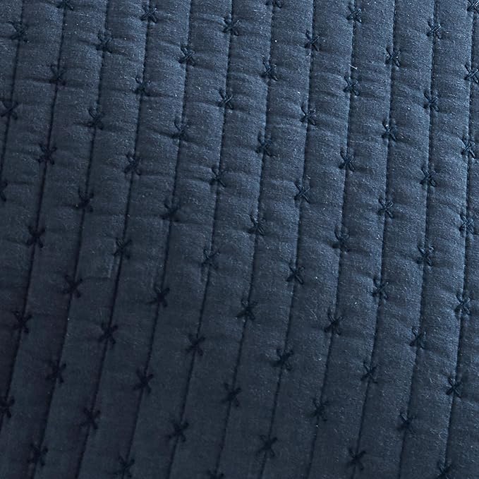 Levtex Home Cross Stitch Reversible Full/Queen Quilt Set (88x92in) with 2 Pillow Shams (26x20in) - Stitch Texture - Navy - Cotton Full/Queen Size Quilt Bedding Set - Lightweight, Soft, Pre-Washed