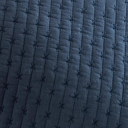 Levtex Home Cross Stitch Reversible Full/Queen Quilt Set (88x92in) with 2 Pillow Shams (26x20in) - Stitch Texture - Navy - Cotton Full/Queen Size Quilt Bedding Set - Lightweight, Soft, Pre-Washed