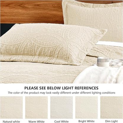 Love's cabin Oversized King Size Quilt Bedding Set Beige Bedspreads - Oversized King Lightweight Bedspread Comforter - Coin Pattern Coverlet for All Season - 3 Pieces (1 Quilt, 2 Pillow Shams)