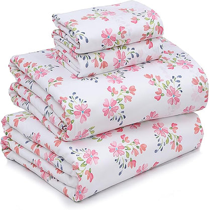 RUVANTI 100% Cotton Sheets – California King Percale Bedding, Cooling & Breathable Floral Design, Durable with a Crisp, Soft & Comfortable Feel, 14" Deep Pocket, 4-Piece Set, Bloomex