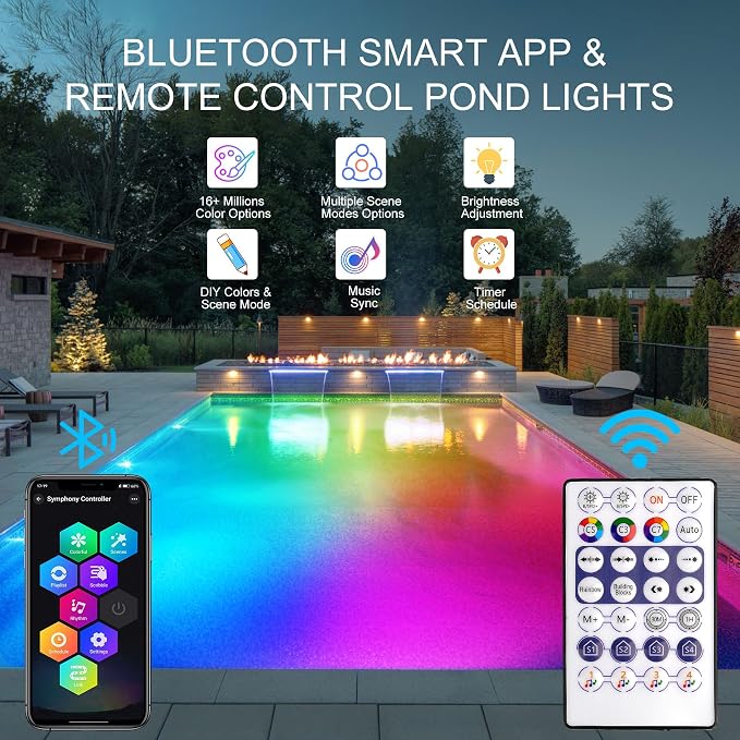 RGB Underwater Pond Lights,Super Bright 18 LED Submersible Fountain Lights, Bluetooth APP Control IP68 Waterproof Color Changing Spotlights for Fish Aquarium Tank Yard Garden Pool(Set of 10)
