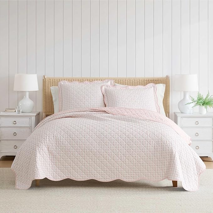 Martha Stewart - King Quilt Set, 100% Soft & Breathable Bedding with a Lightweight Feel for Year Round Comfort, 3 Piece Bed Set with Matching Pillowcases (Olivia Gingham Pink)