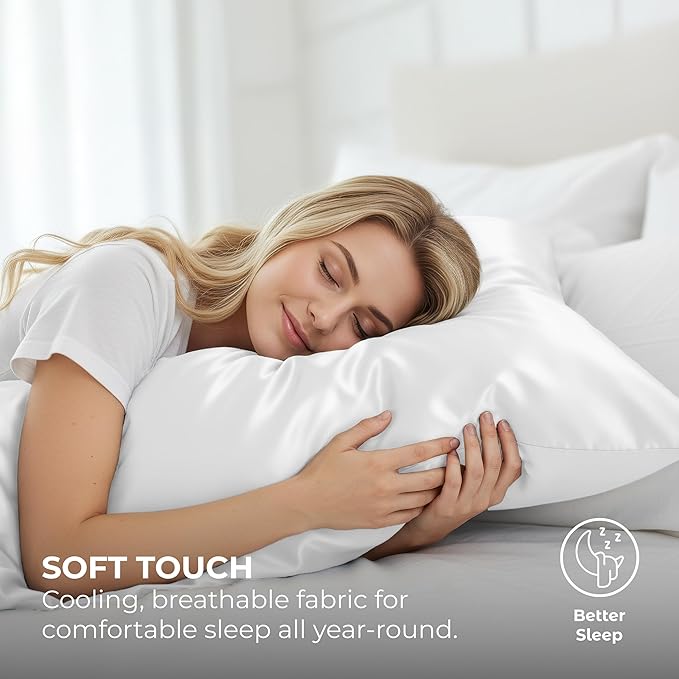 Satin Pillowcase 2 Pack - Queen Size (20"x30", White) - Silky Pillow Cases for Hair and Skin - Satin Pillow Covers with Envelope Closure - Extra Soft Premium Microfiber